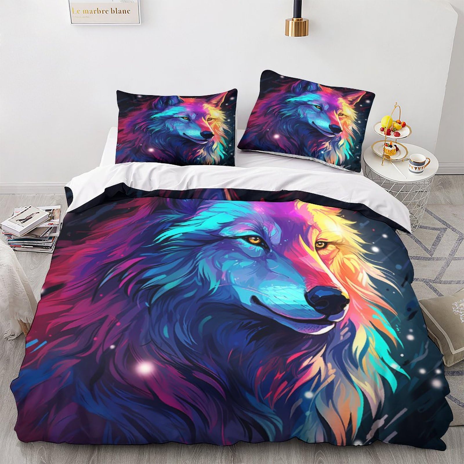Parure de lit loup housse de couette 200x200 imprimé animal 3D literie microfibre enfant