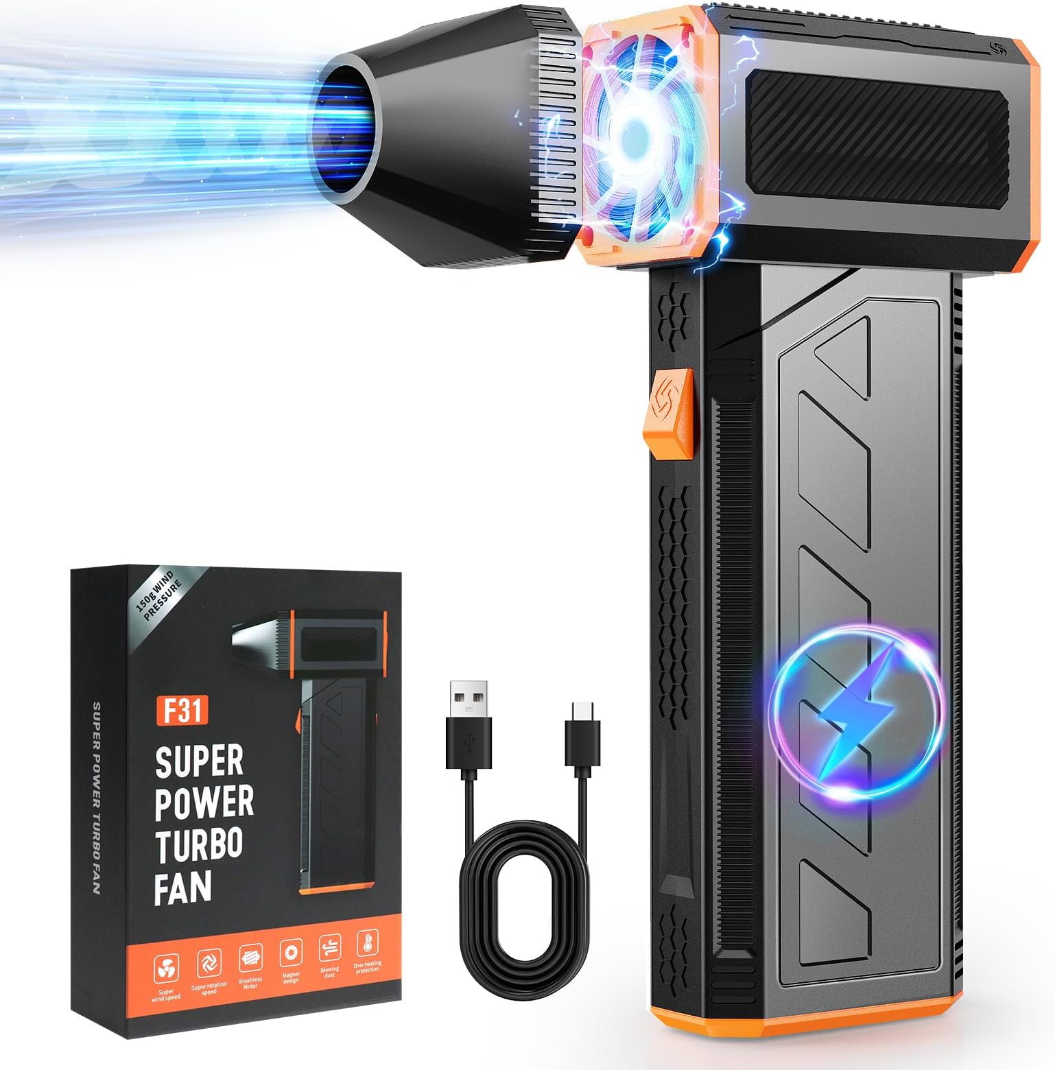 Electric Air Duster Rechargeable 130000RPM Super Power Air Blower Cordless 3 Gear Adjustable Hand Held Blower Turbo Compressed Air Duster Portable Mini Dust Blower for Computer Keyboard House Outdoor