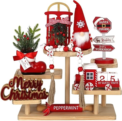 Miniatura 1 de Juego de 8 piezas de decoración de bandejas escalonadas, bonita decoración navideña de mesa para el hogar, estante, chimenea, oficina, escritorio,