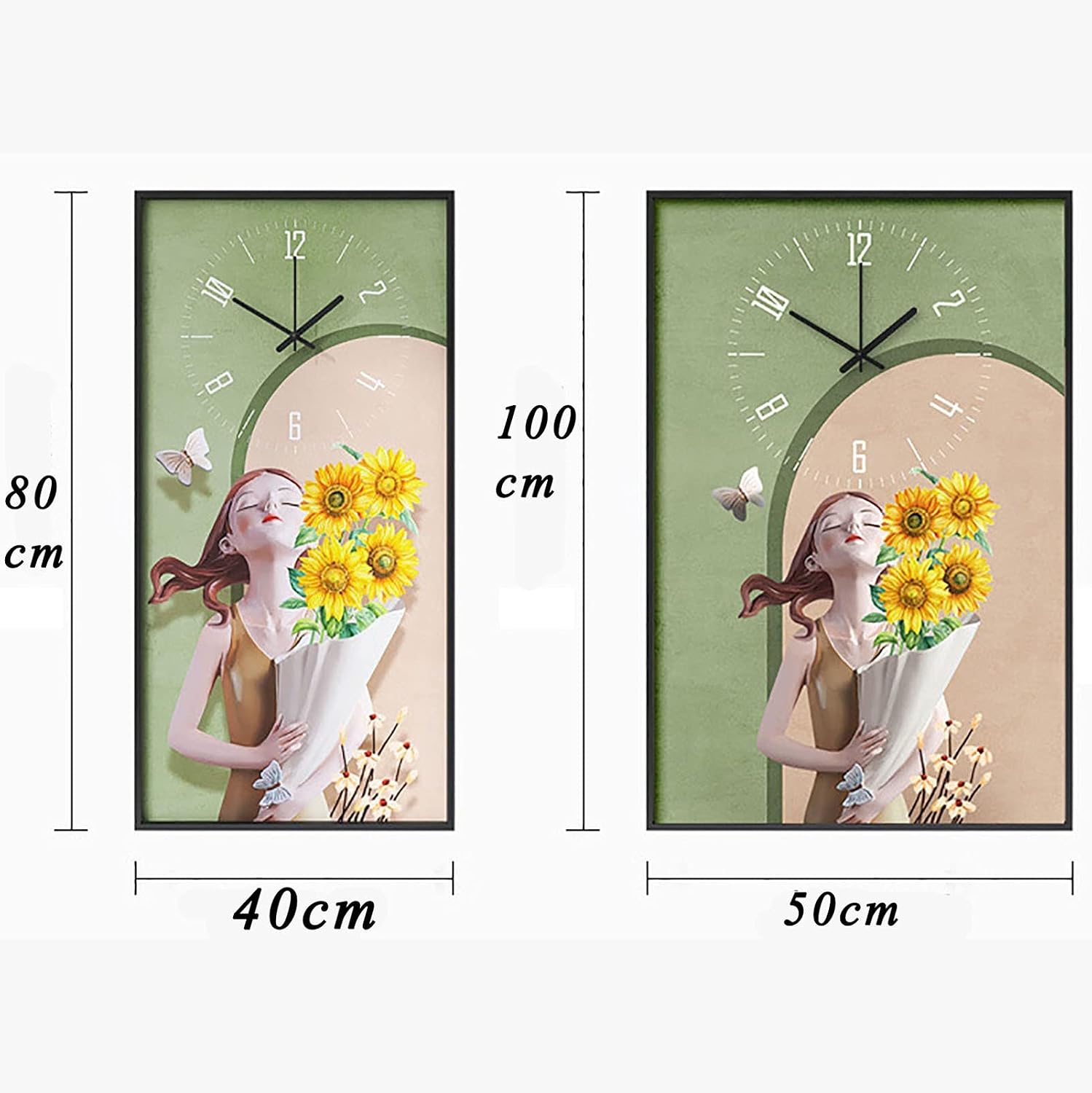 European Style Living Room Home Fashion Nordic Light Luxury Creative Clock/Modern Minimalist net red Decorative Painting Quartz Clock (Color : B Size : 80×40cm) (A 80×40cm) image 2