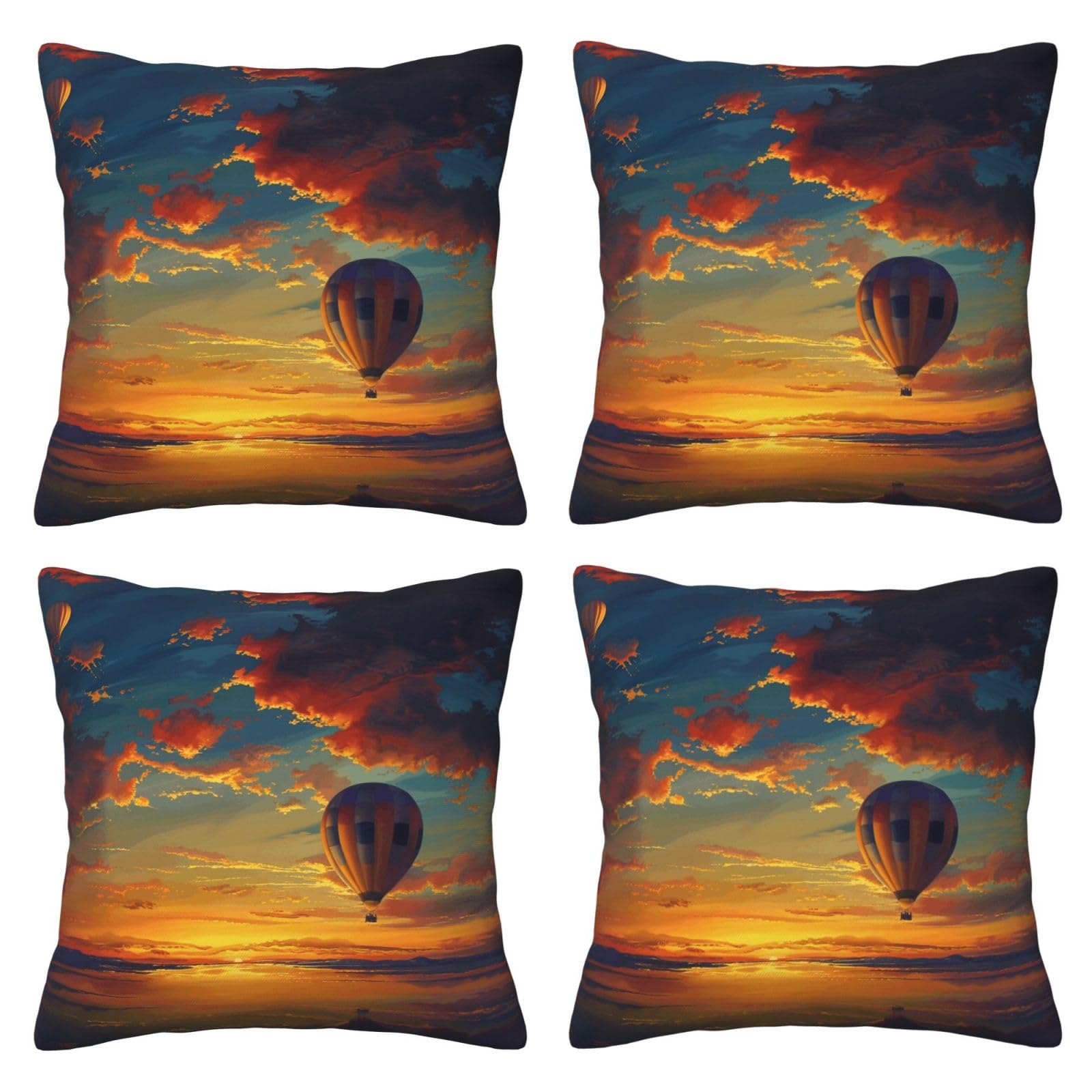 hot air balloon sunset Throw Pillow Cases 4 Pack Square Pillowcases Super Soft Pillow Protectors With Zipper for Couch Livingroom Sofa Bed Office Car,30x30 CM