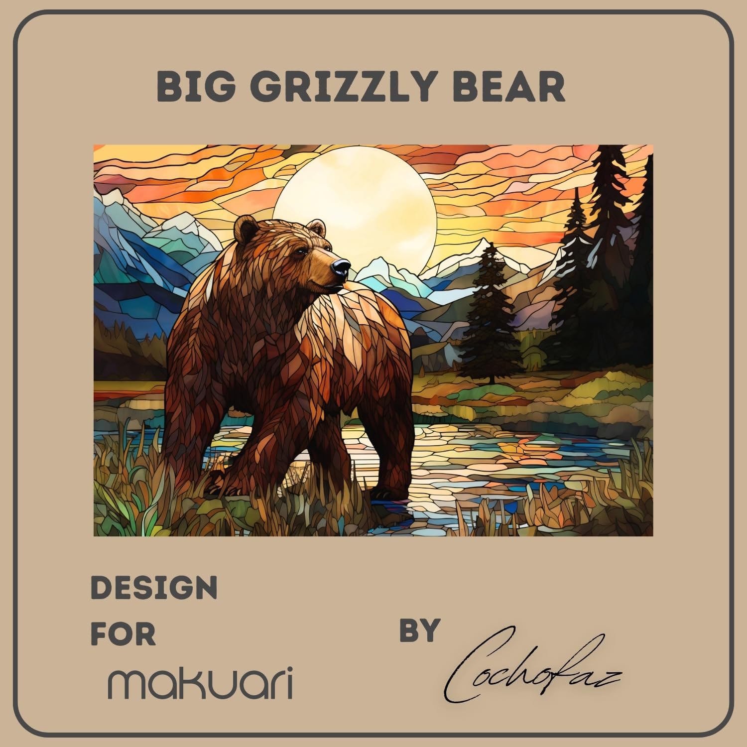 Wooden Puzzles for Adults – 200 Piece Wooden Jigsaw Puzzle with Stained Glass Grizzly Bear Design, Premium 5mm Thick Wood, Unique Art Puzzle and Gift for Puzzle Lovers