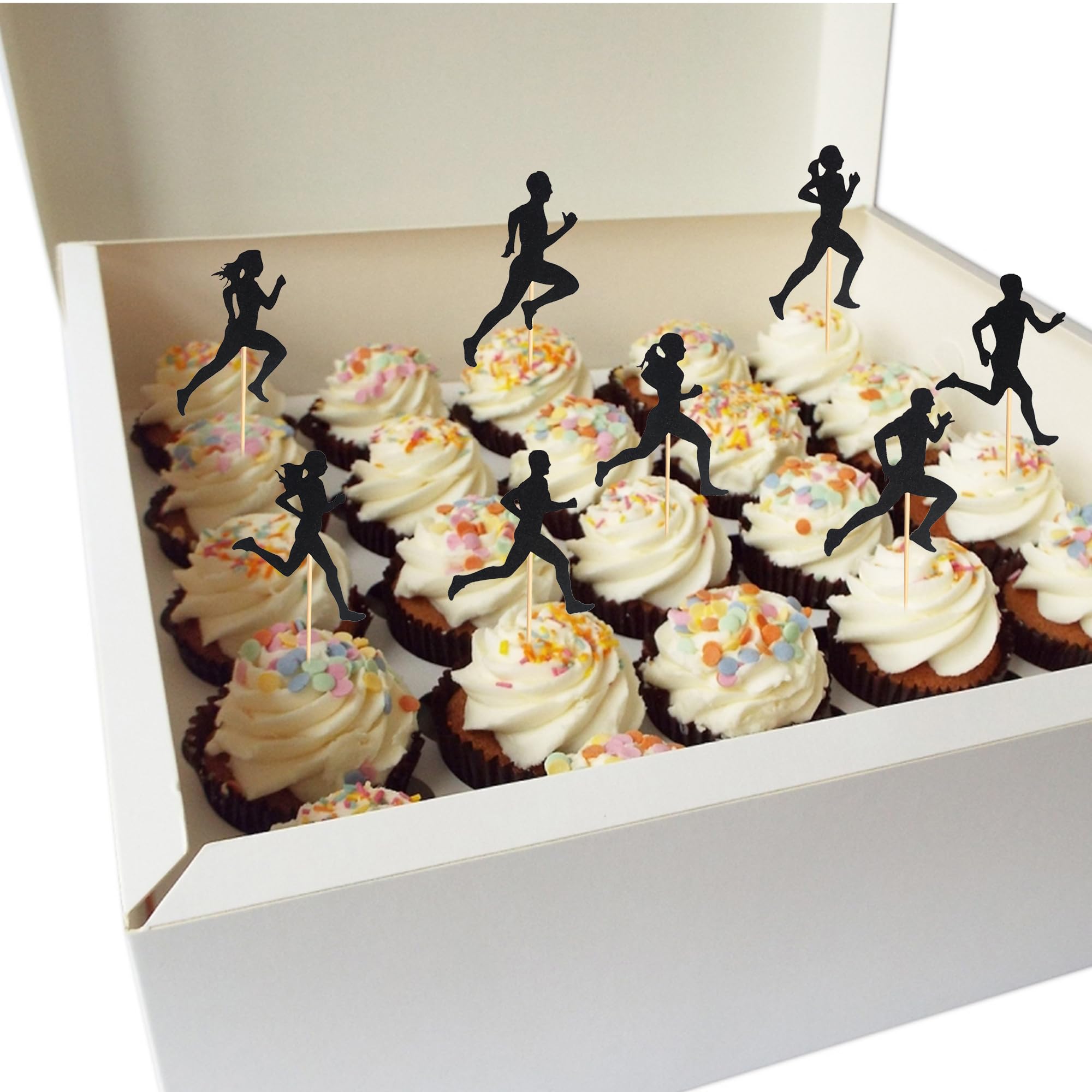 24x Cupcake-Topper „Laufen“ – Schwarze Glitzer-Aufsätze Für Sport-Party, Geburtstag & Laufthema