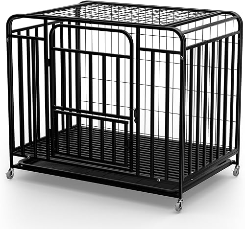 Jaula resistente de 43/37 pulgadas para perros grandes, triple puerta, de acero indestructible, para interiores y exteriores, jaula para perros con