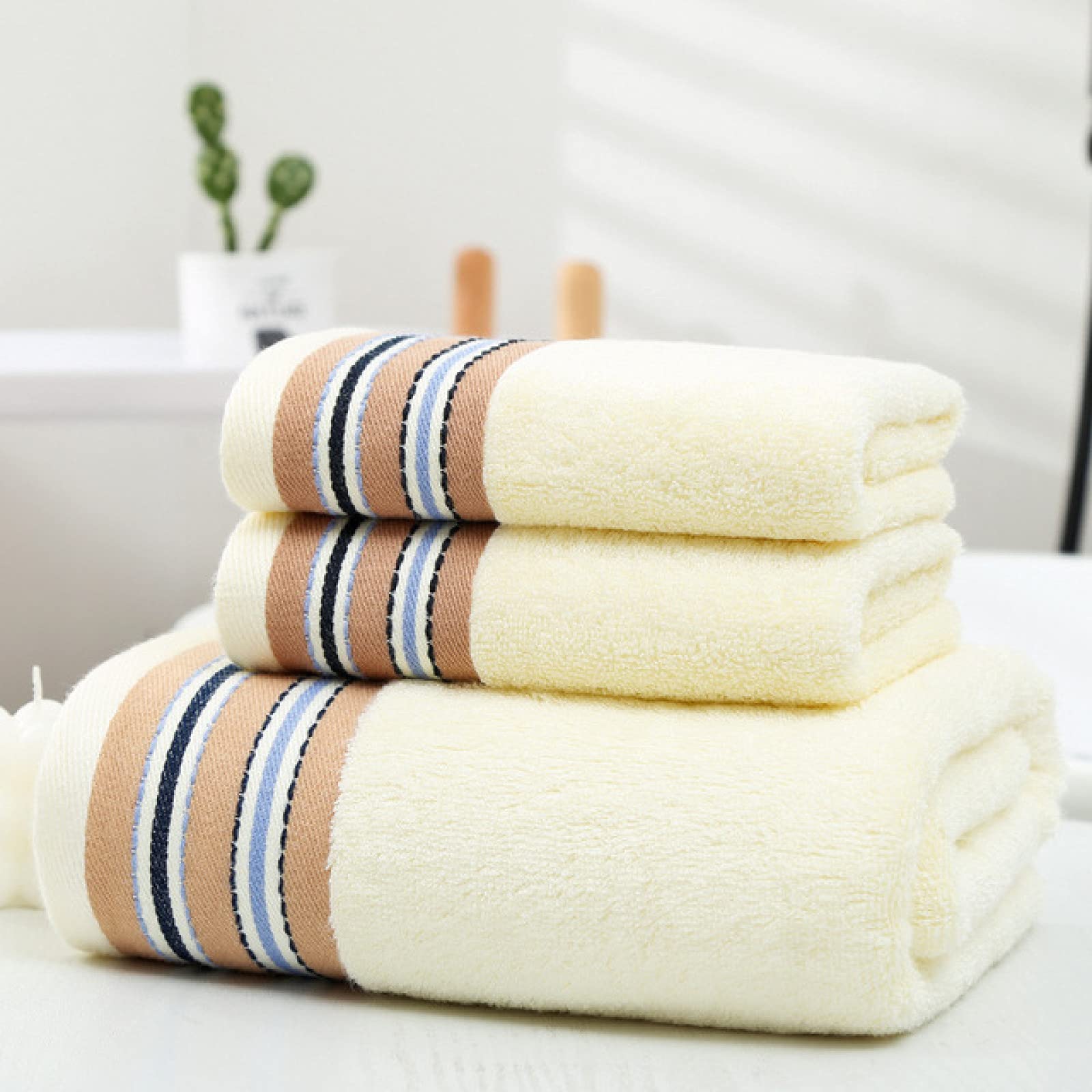 GTHTUHFD Egyptian Cotton Towel 35X75Cm And 70X140Cm Bamboo Fiber Cotton Bath Towel Three Piece Absorbent Bath Towel,Hellgelb-35 * 75cm&70 * 140cm