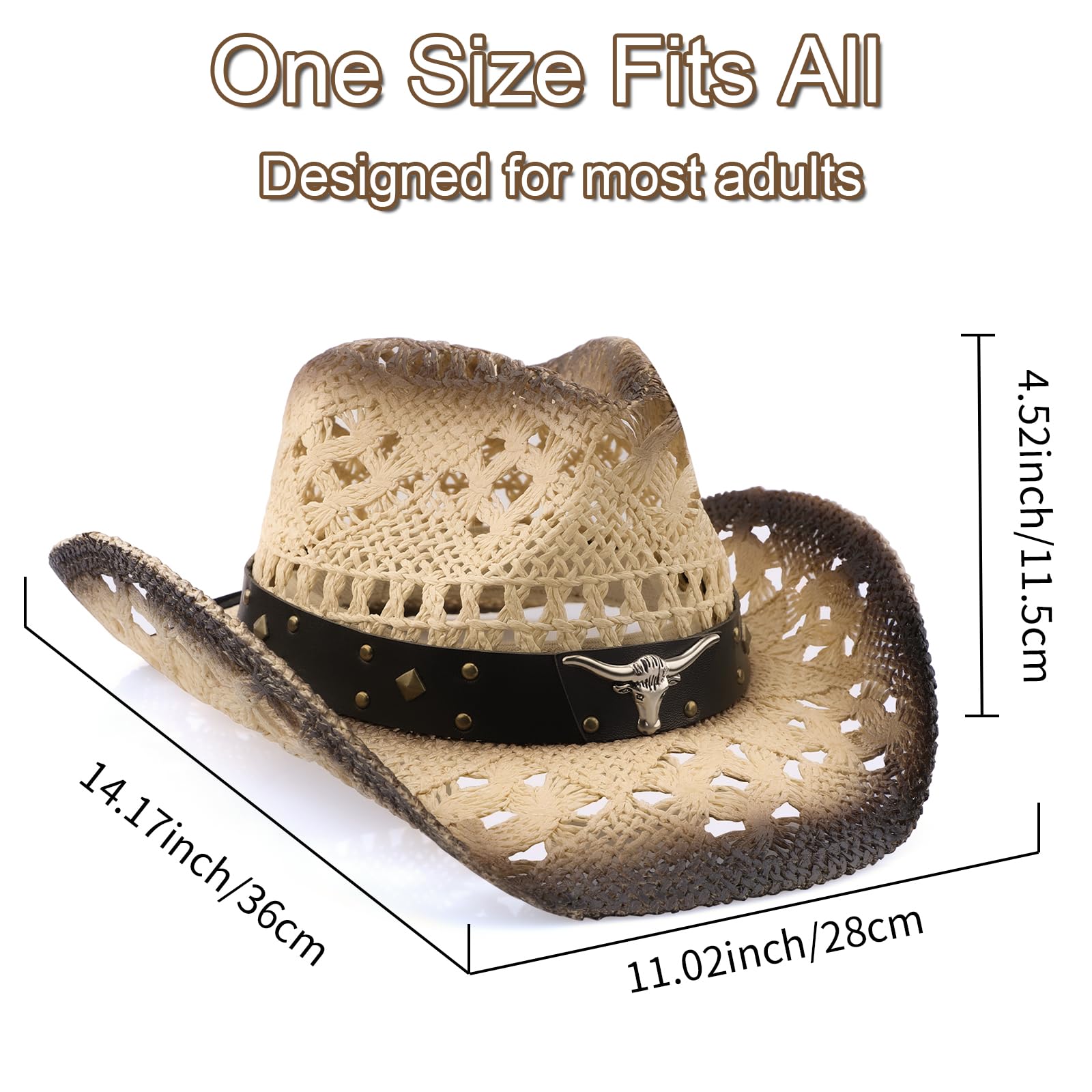 Cowboyhut, Cowgirl-Hut, Cowboyhut für Damen/Herren, formbare Krempe, Cowboyhut für Damen