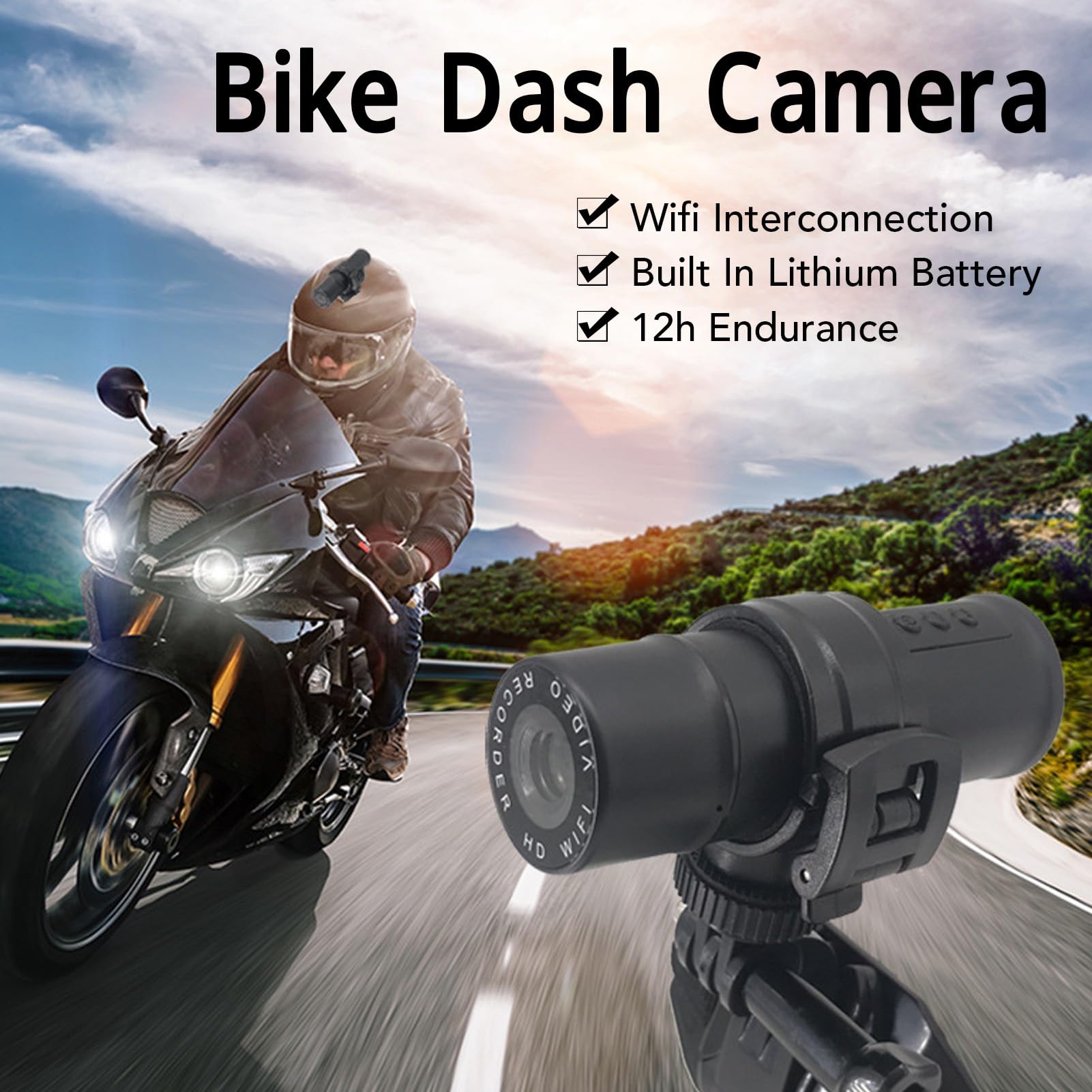 Dash Cam per Moto, Dash Cam per Moto 1080P Anteriore e Posteriore, Mini Telecamera Sportiva per Esterni Grandangolare da 120 Gradi per Motocicletta