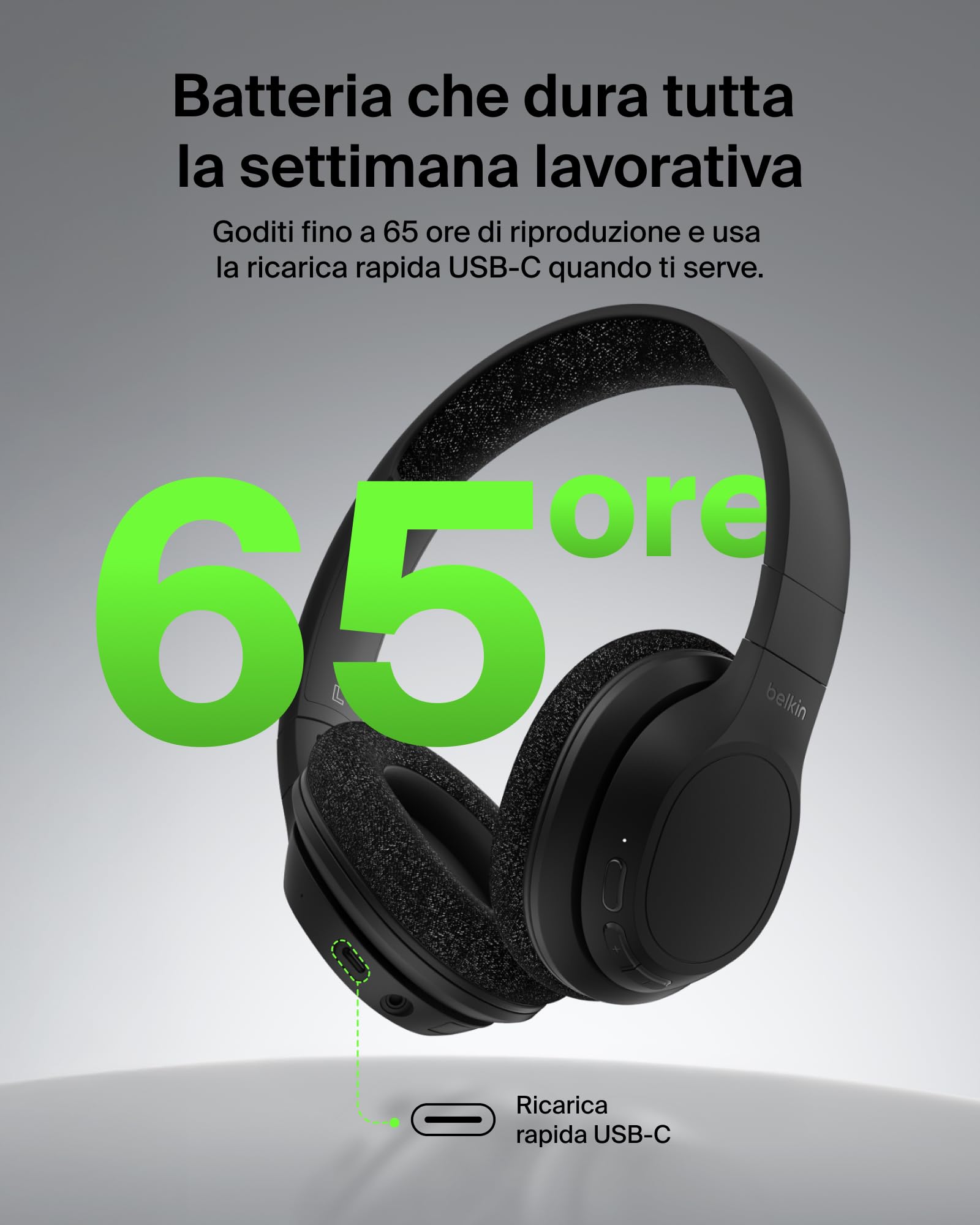 Belkin SoundForm Adapt Cuffie Bluetooth Over-Ear con Microfono – Nero — immagine 14 di 16