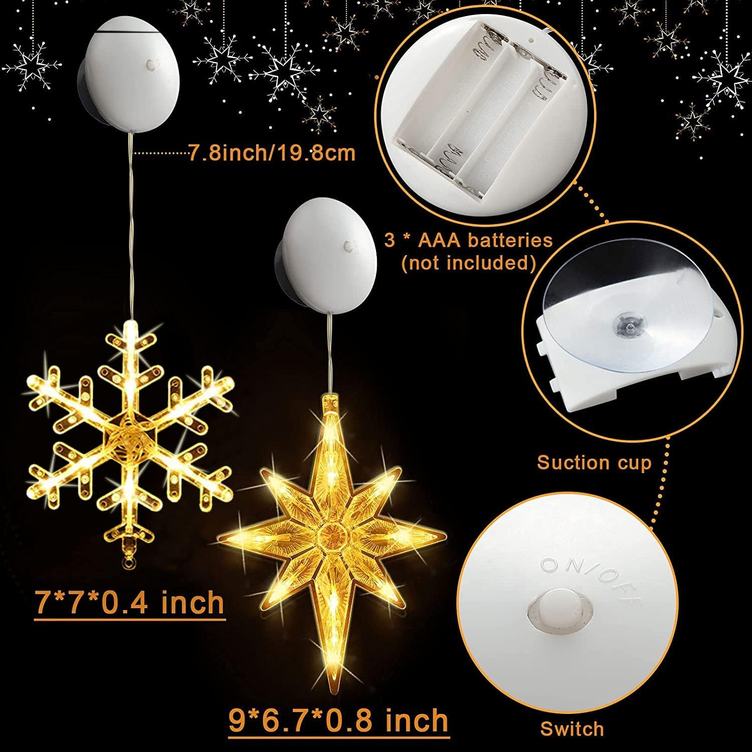 ruixinxin 2 Pack Christmas Indoor Window Light Decoration with Suction Cup - Image 3