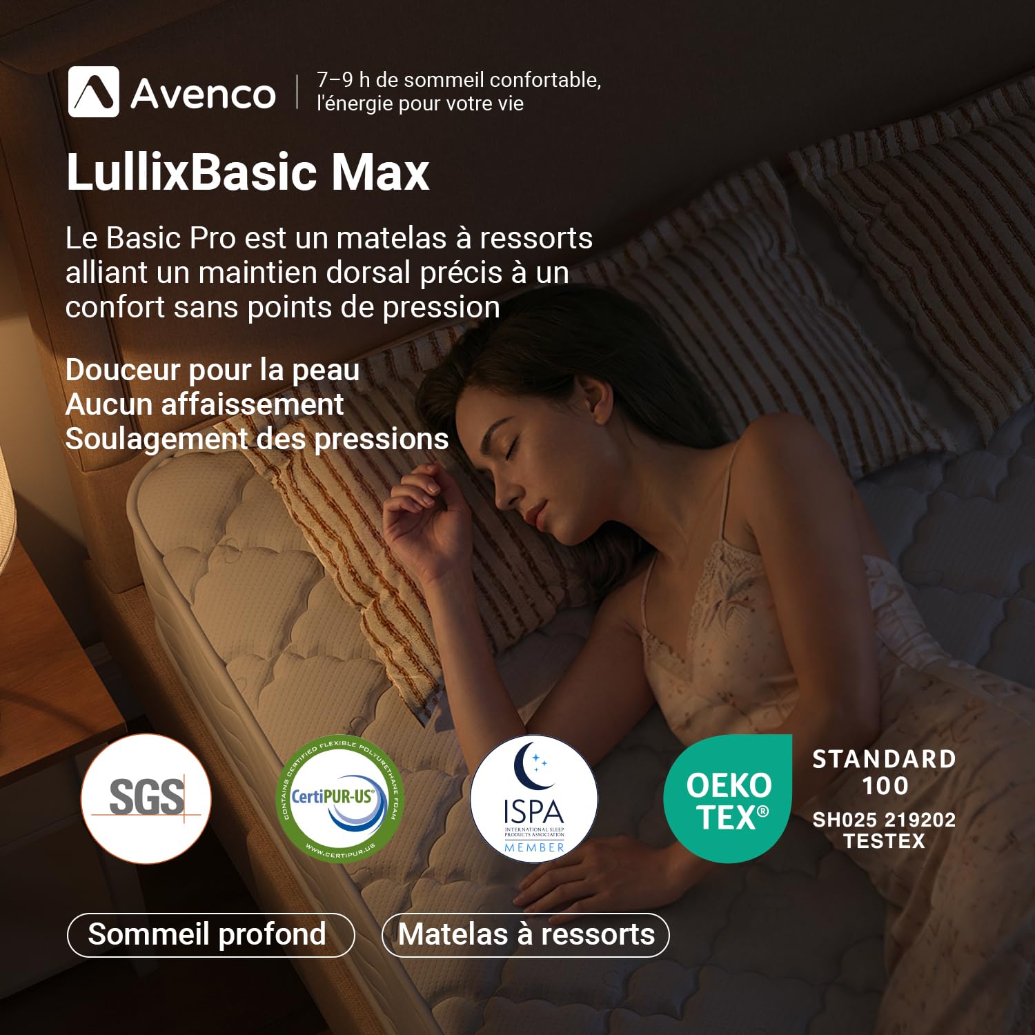 Avenco Matelas 2 Personne Hybride à Ressorts Ensachés 160x200x22 CM