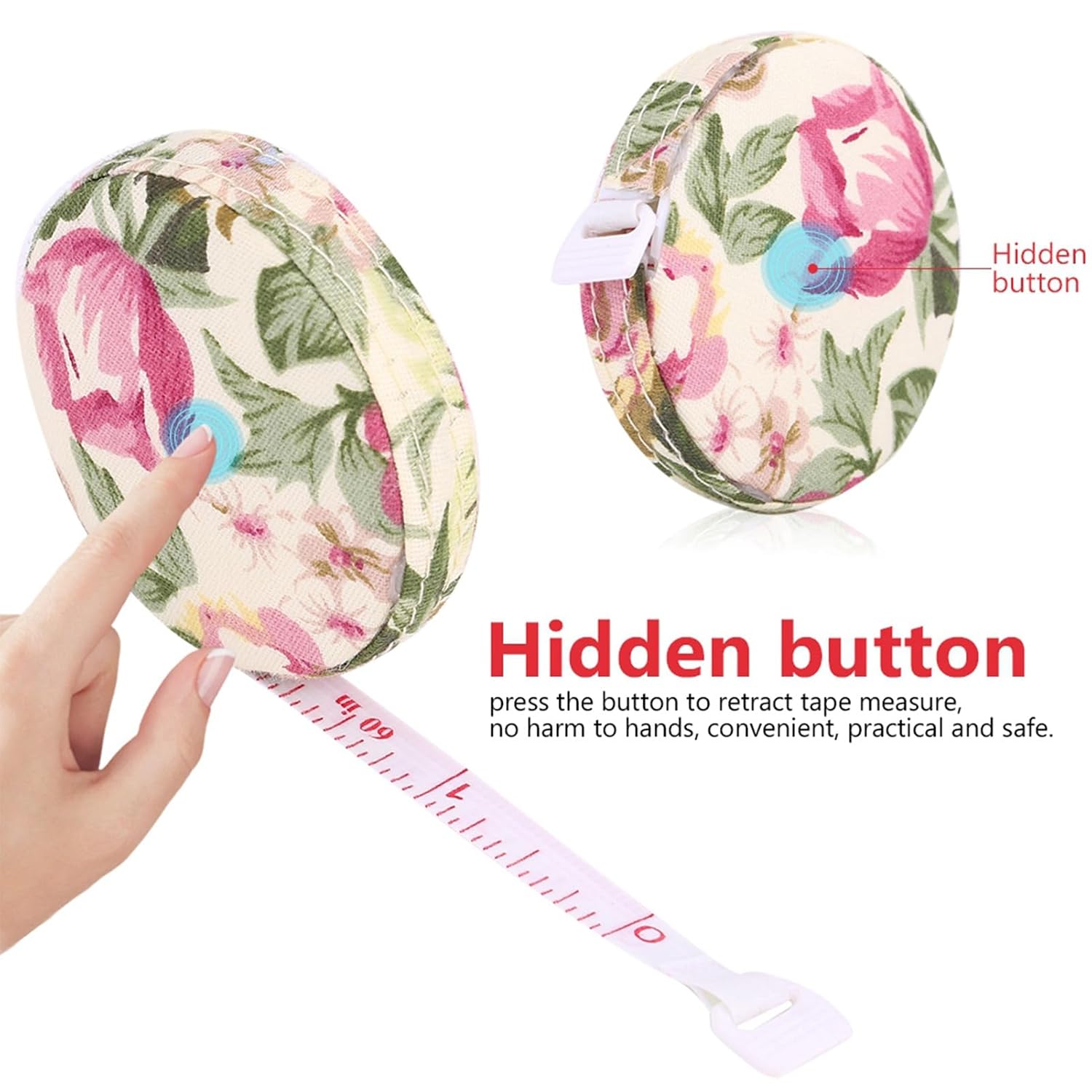Measuring Tape for Body Measurements, Retractable Fabric Tape Measure, Mini Soft Tape Measure with 60in Long and 2in in Diameter for Sewing and Others, Rural Rose Pattern