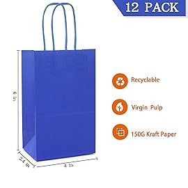 AZOWA Gift Bags Mini Small Kraft Paper Bags with Handles (4 x 2.4 x 6 in, Royal Blue, 12 Pcs)