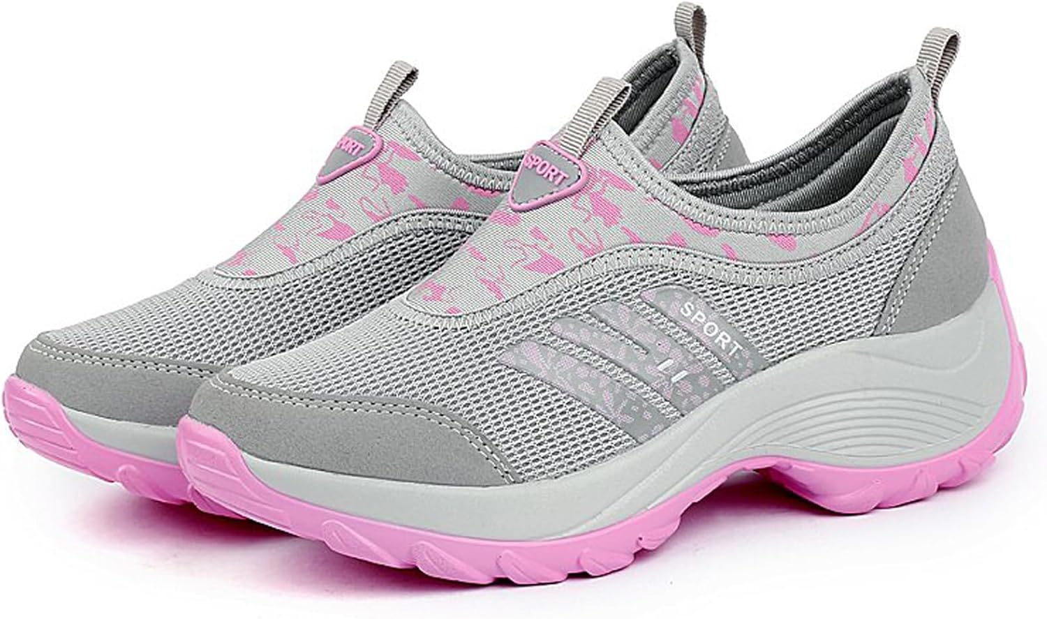 Women's Mesh Slip On Walking Sneakers with Arch Support Platform Casual Sport Shoes Comfort Lightweight Breathable Running Shoes