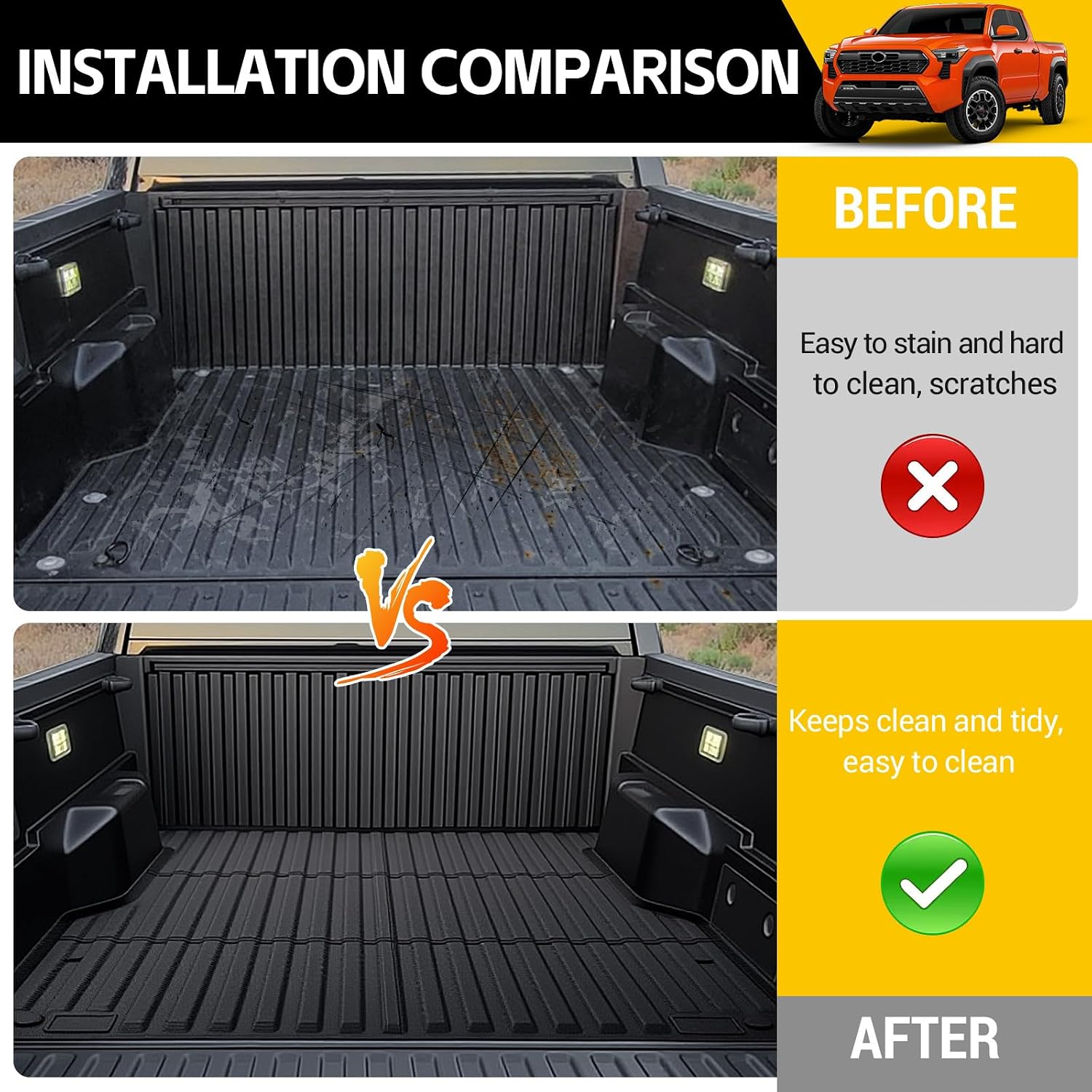 Truck Bed Mat for 2024 2025 2026 Toyota Tacoma 5FT Bed Liner All Weather Protection Bed Cargo Mat Pickup Car Accessories(for 24-26 Tacoma 5FT)