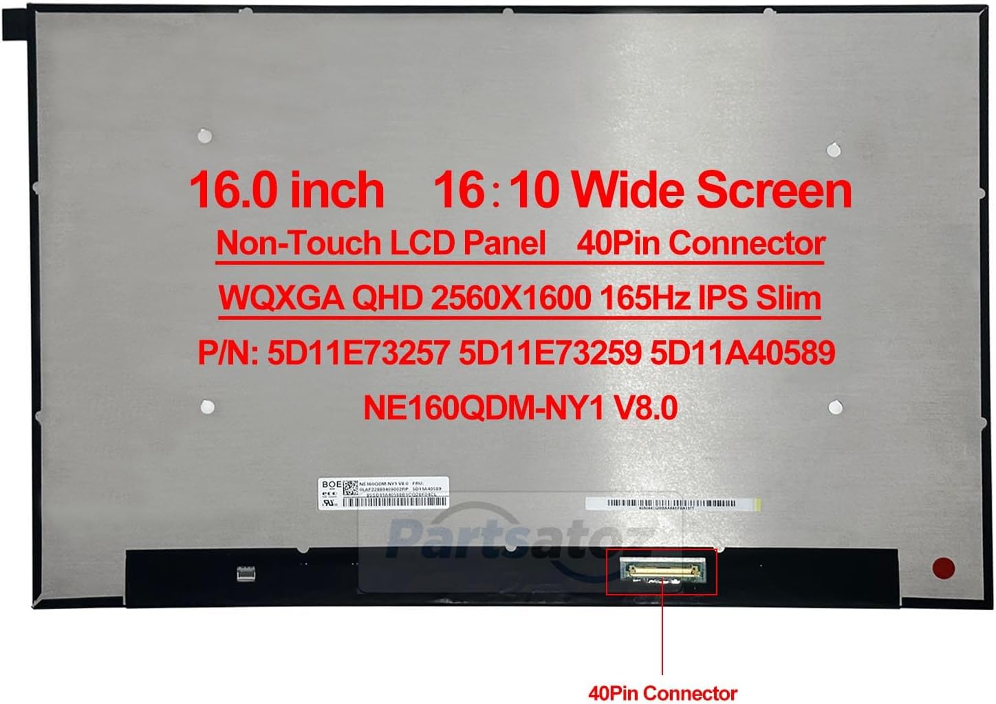 New 16.0" Laptop Screen NE160QDM-NY1 NE160QDM-NY3 B160QAN02.Q MNG007DA1-6 165Hz WQXGA 2560x1600 2.5K IPS 40Pin LCD Non Touch Screen Panel LED Display Module Replacement (Non Touch 40 Pins)