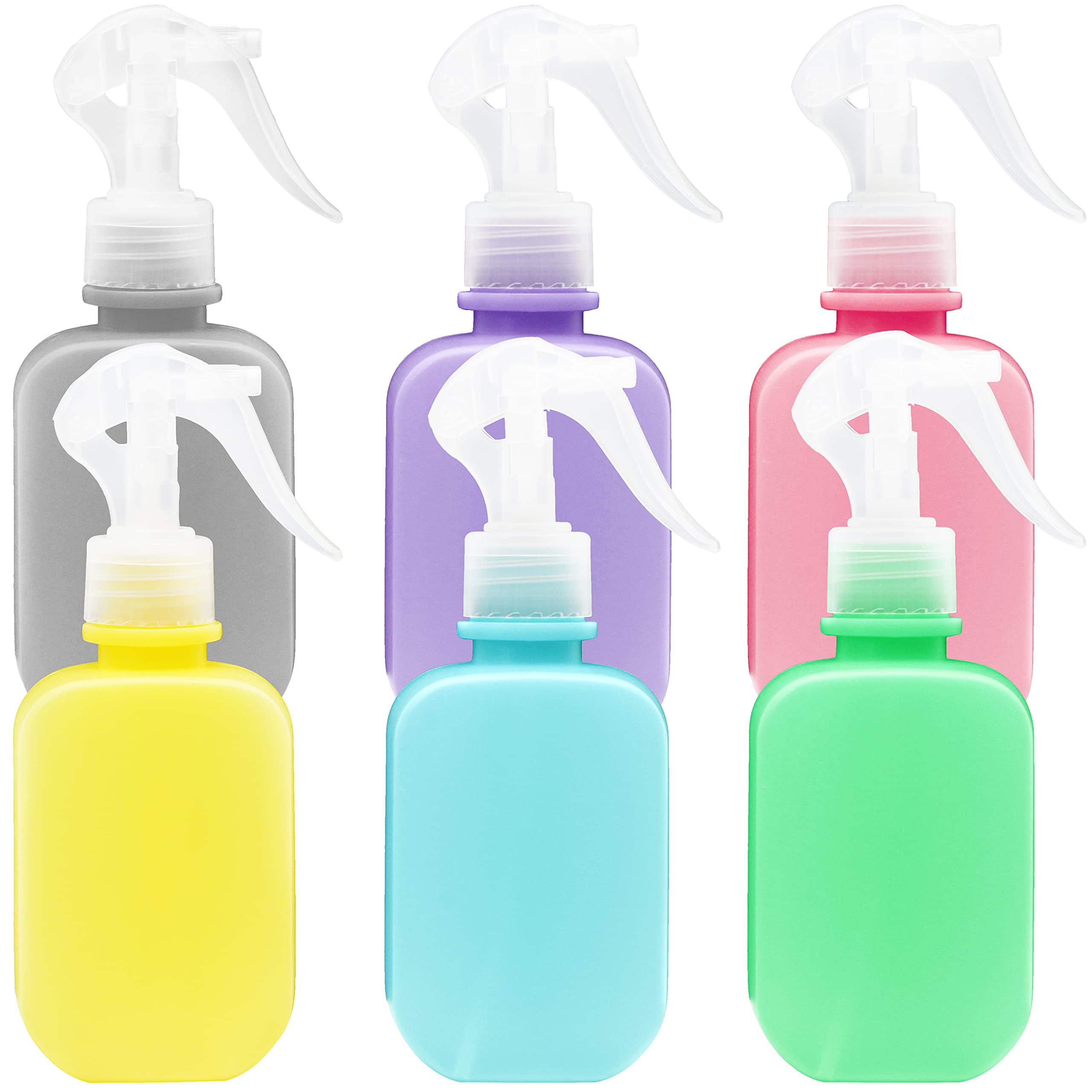 Youngever 6 Pack 8 Ounce Empty Plastic Spray Bottles, Rectangle Spray Bottles for Hair and Cleaning Solutions (6 Colors)