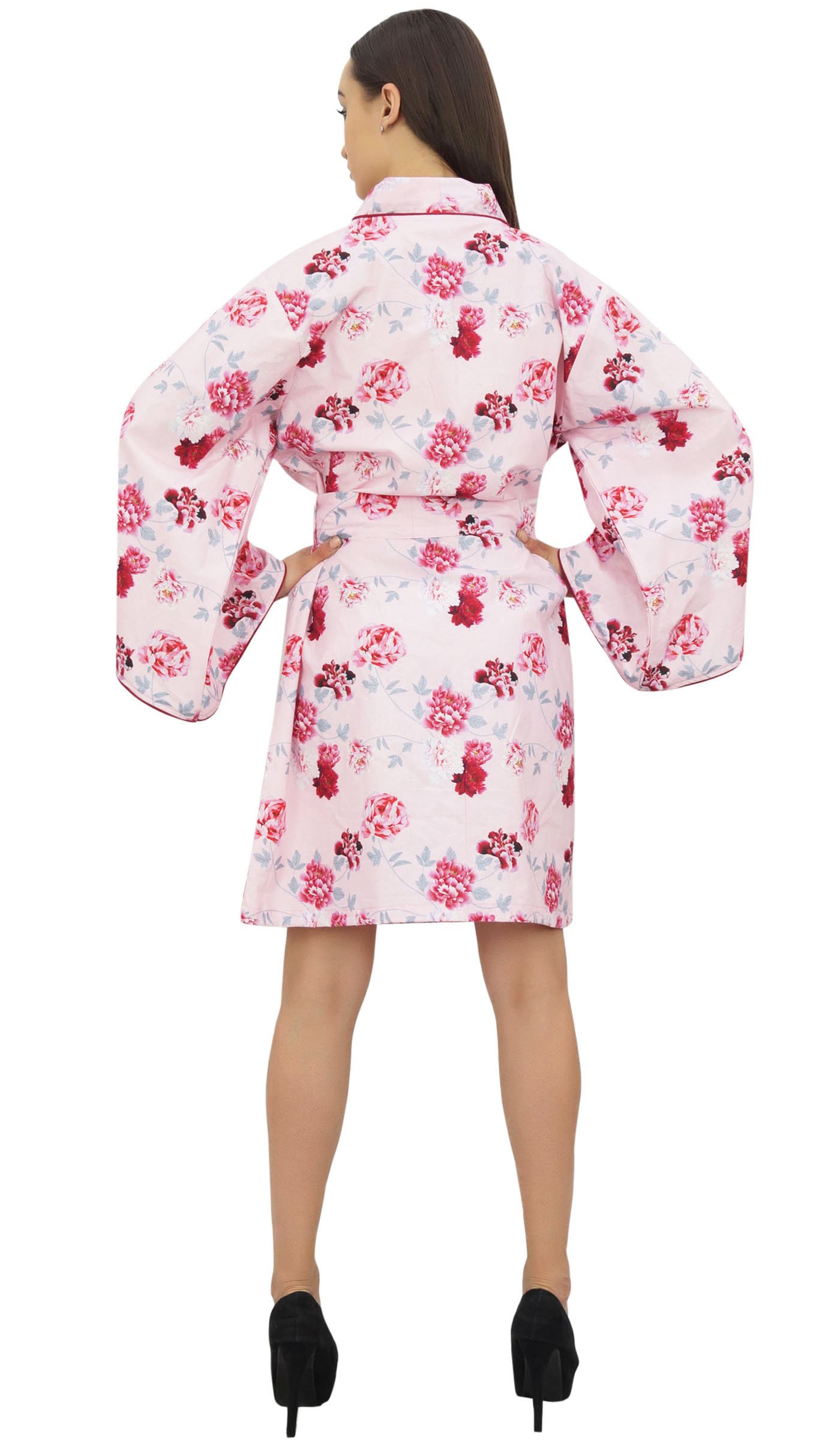 Bimba Rosa Manga Larga Mujer Kimono Coverup Robe Estampado Floral Ropa De Dormir - 46