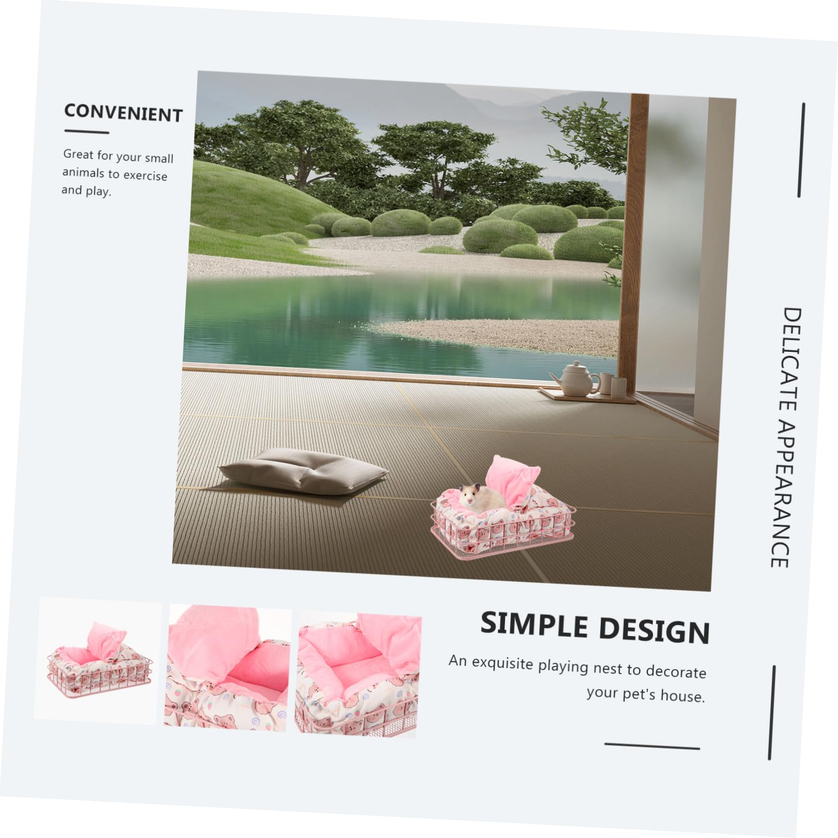 VICASKY Letto per Criceti in Ferro Rosa, 2 Pezzi, Stile Decorativo | Cincillà e Furetto, Uso Quotidiano, Pratico e Resistente All’usura, Imbottitura in Cotone