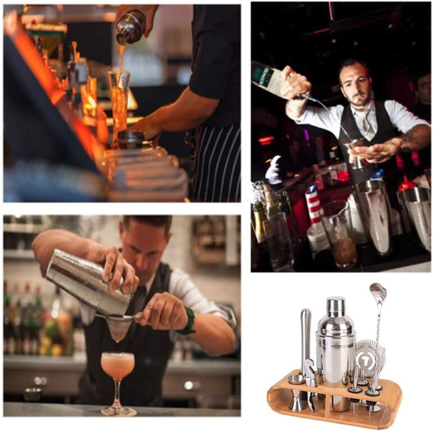 Cocktail Shaker Set Bartender Kit 16-Piece Bar Kit 700ML Martini Shaker Mixing Spoon Double Jigger Liquor Pourers Muddler Strainer and Ice Tongs Professional Bar Set Tools