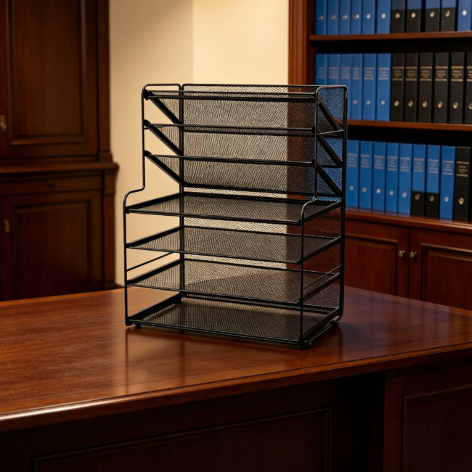 Amagogo Organizzatore Documenti da Scrivania Portadocumenti Scaffale Classificatore con Design a Livelli E Ripiani Piani in Metallo a Rete con Scomparti, 7 Strati