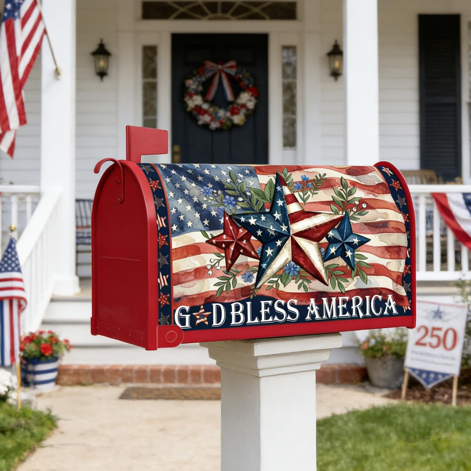 Flag Mailbox Covers, God Bless America Mailbox Covers Magnetic Standard Size 18 X 21, Memorial Day Post Letter Box Cover Wraps Decorations for Outside Garden Yard
