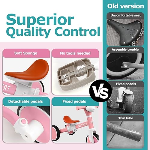 Miniatura 5 de Triciclo para niños pequeños de 1 a 5 años, bicicleta de equilibrio para niños y niñas de 2 a 4 años, triciclo para niños con luz y música frontal,