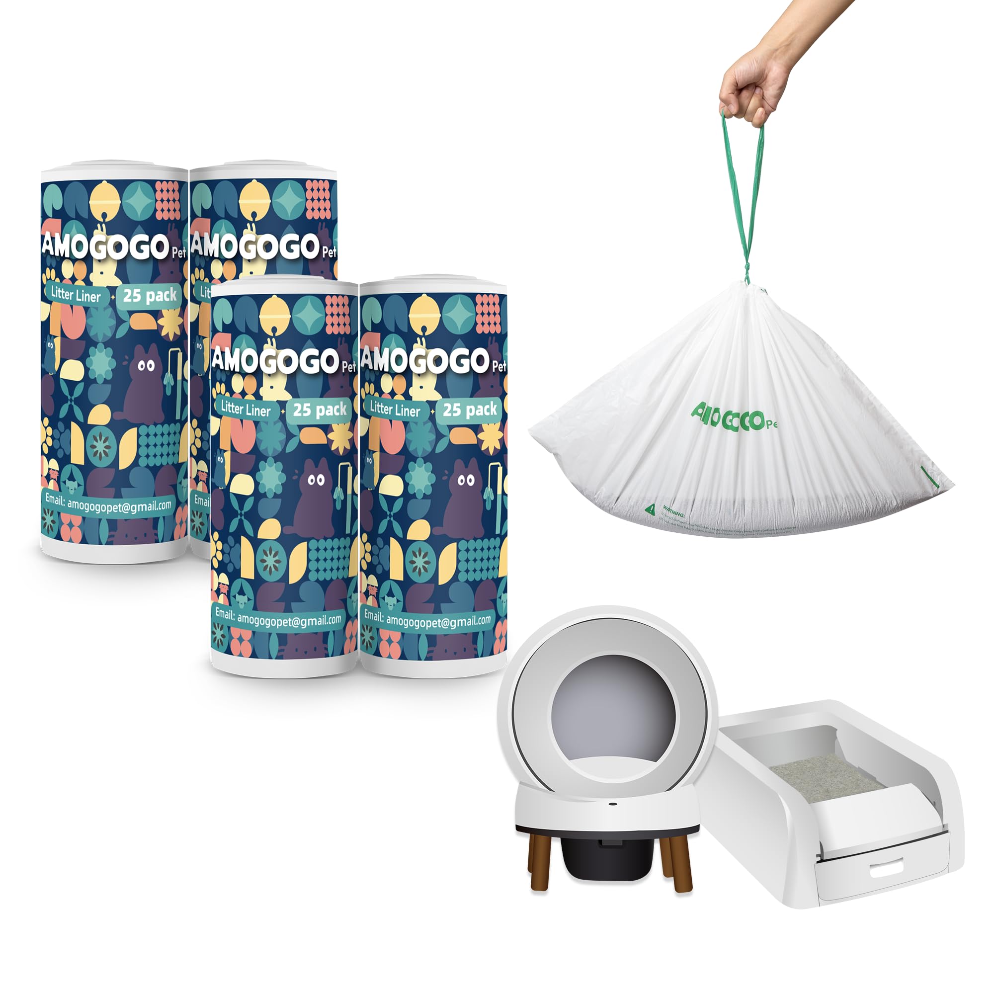 Paquete de 100 bolsas de arena para gatos, compatibles con la caja de arena automática ScoopFree y SmartSpin, bolsas de basura de gran capacidad, resistentes, a prueba de fugas, bolsas de