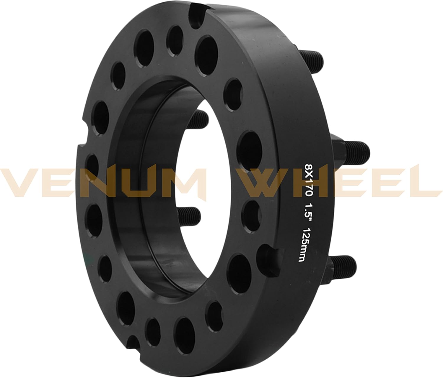 2 Pc 8x170 MM Hub Centric Wheel Spacers Adapters 1.5" Thick Black Forged Aluminum 125 Center Bore M14x1.5 Threads Compatible With Ford F-250 (F-350 Single Rear Wheel) Excursion