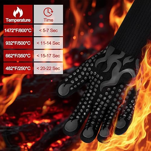 Miniatura 55 de Guantes largos, resistentes al calor 1472 °F, de silicona antideslizante, para barbacoa, cocinar, hornear, cortar Rojo