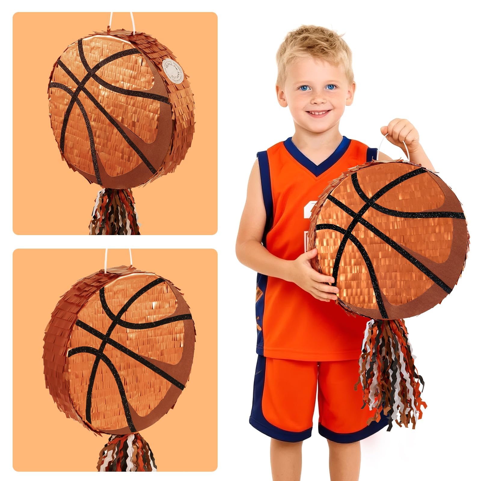 WERNNSAI Piñata de baloncesto – Piñata de baloncesto para decoración de cumpleaños de niños, deporte, pelota de baloncesto, piñata con palo, venda para los ojos, deportista, decoración para fiesta de