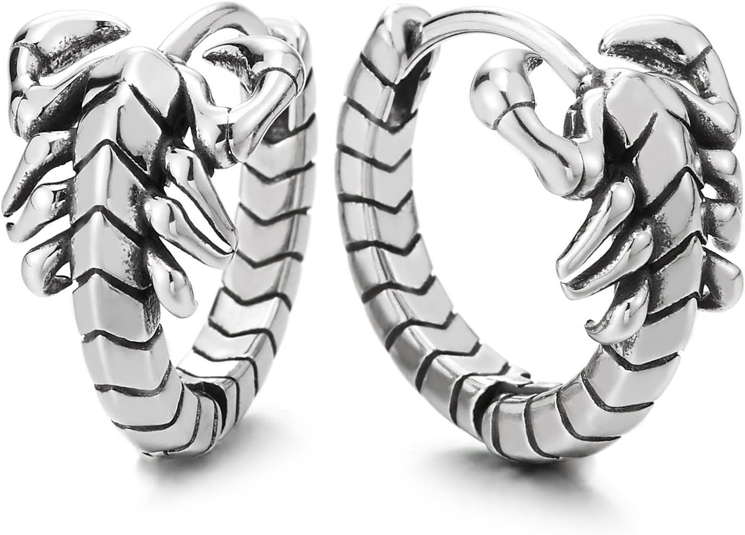 Mens Stainless Steel Scorpion Hoop Earrings, Huggie Earrings Hinged, Gothic Biker Punk Jewelry