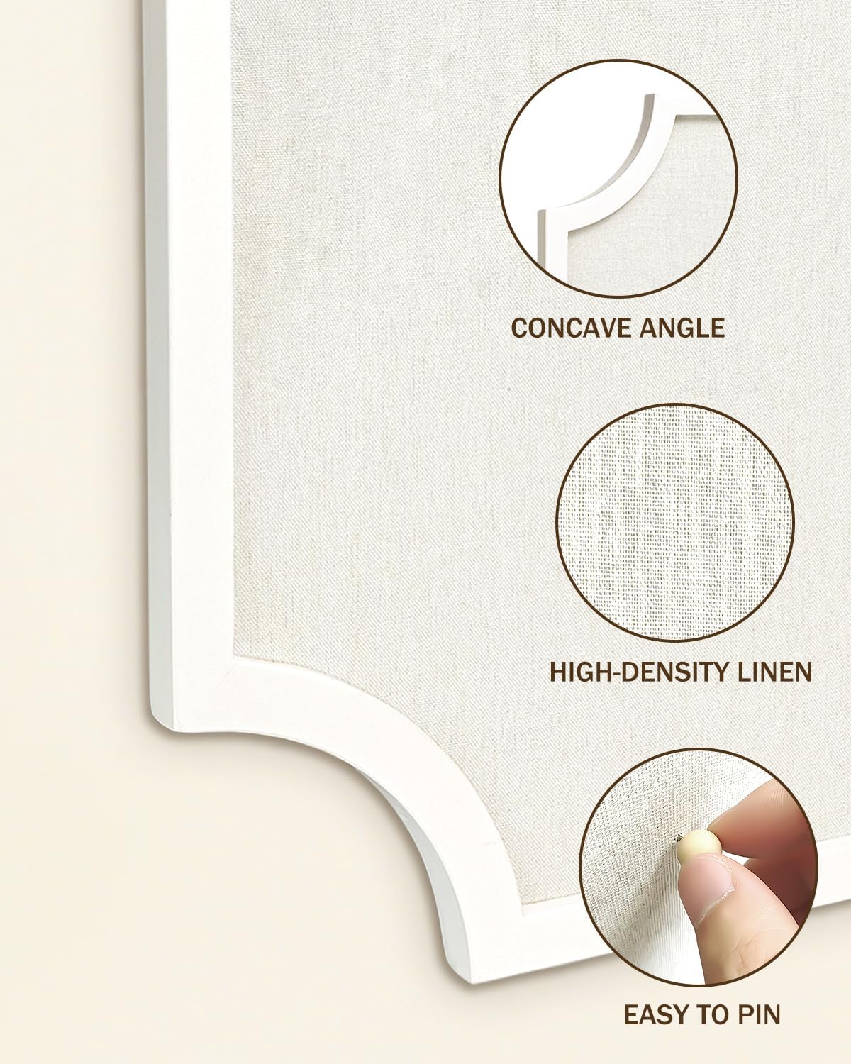 Linen Bulletin Board, Large 15.7"x23.6" Pin Board for Walls, Fabric Bulletin Board for Home Kitchen Office Decorative，White Frame Cork Board(White-4060)