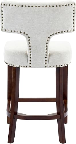 Miniatura 7 de Set of 2 Counter Height Bar Stools with Farmhouse Linen Upholstery, Curved Backrest Dining Chairs with Hardwood Frame for Kitchen Counter, Table &