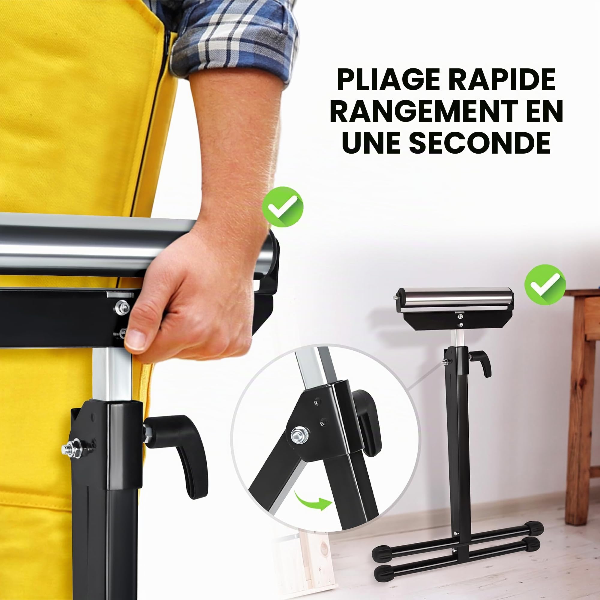 Lot de 2 tréteaux à roulettes réglables en hauteur de 68 à 107 cm avec pieds antidérapants, tréteau de support jusqu'à 60 kg
