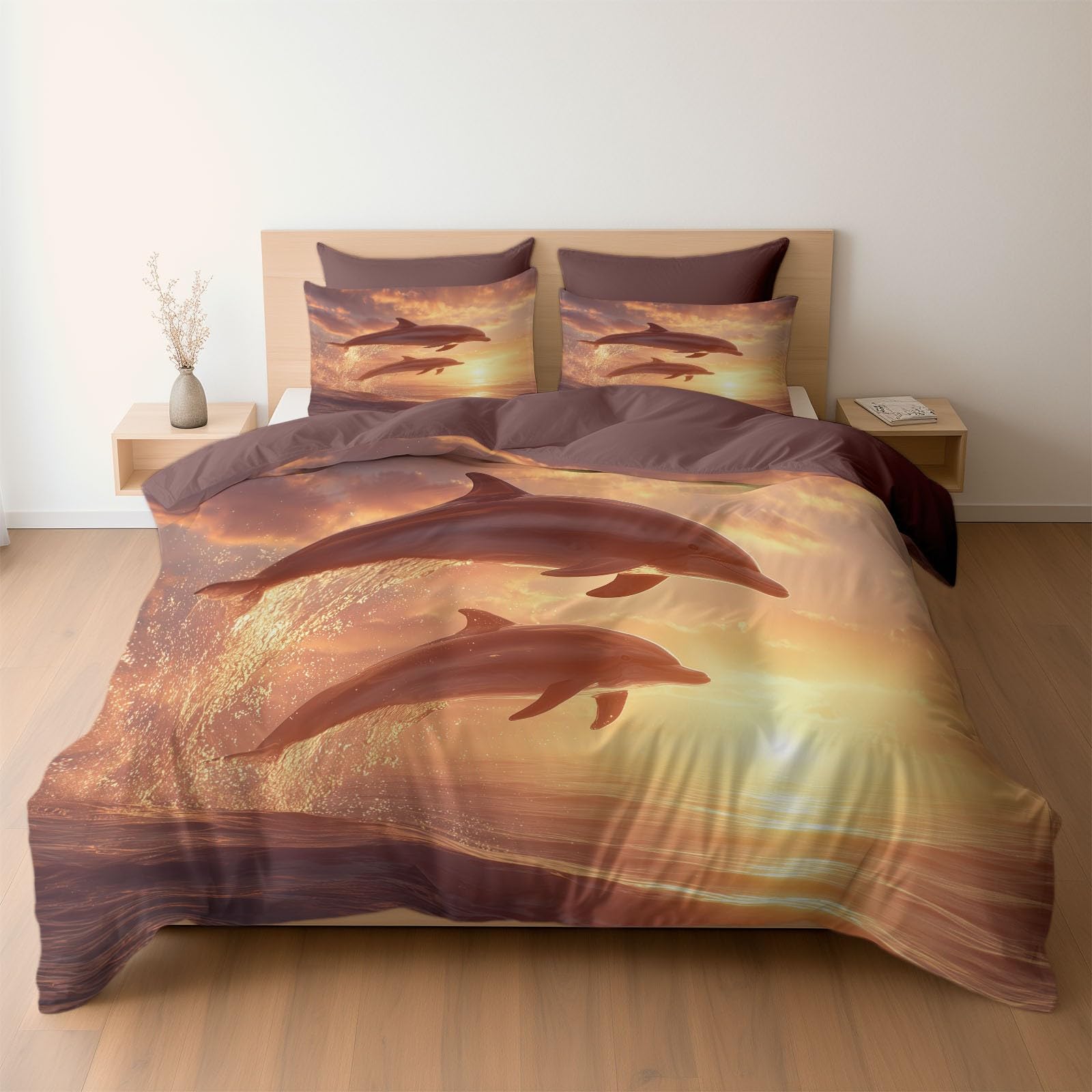 Parure de lit 2 personnes marron avec housse de couette 240x260 dauphin chic réversible