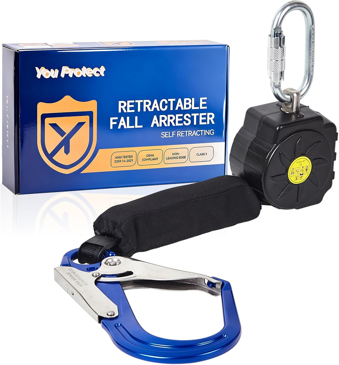 11 FT Self Retracting Lifeline Fall Protection Retractable Lanyard, Fall Arrest Safety Yoyo for Construction Industrial - OSHA/ANSI Compliant (Aluminum Alloy Large Hook)