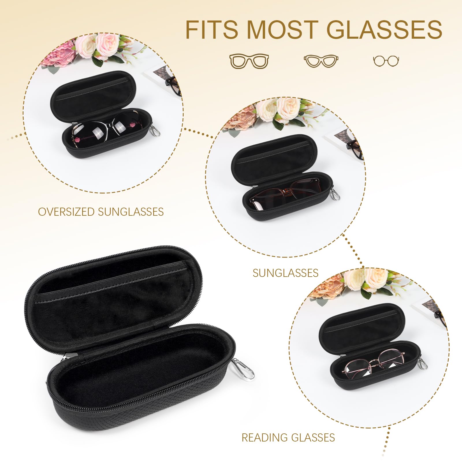 Bukere Funda para gafas con clip, gafas de sol de viaje portátiles con cremallera para mujeres y hombres
