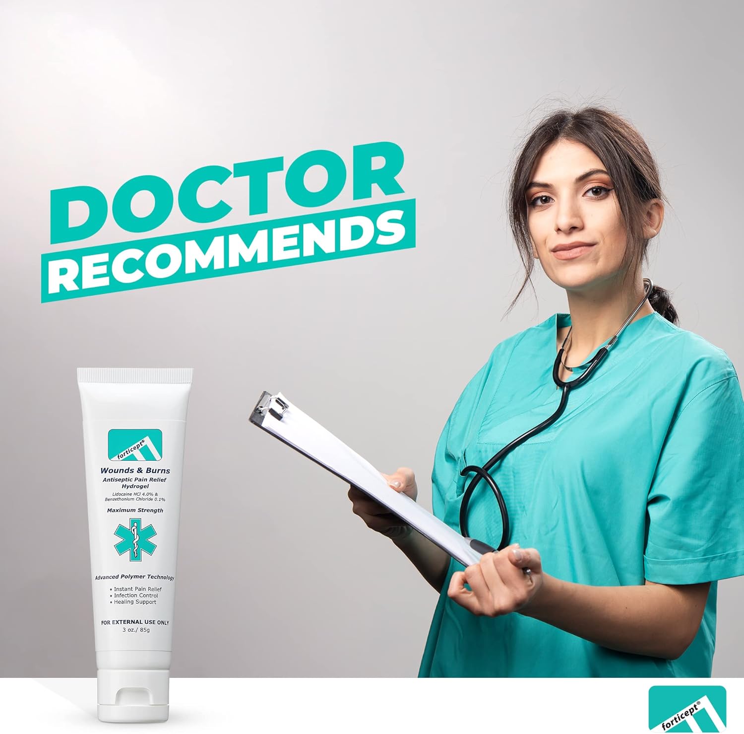 Forticept Wounds & Burns 4% Lidocaine Gel Maximum Strength Pain Relief Cream for Burns Wound Care First Aid Body Piercings Tattoos and Waxing 3oz : Health & Household