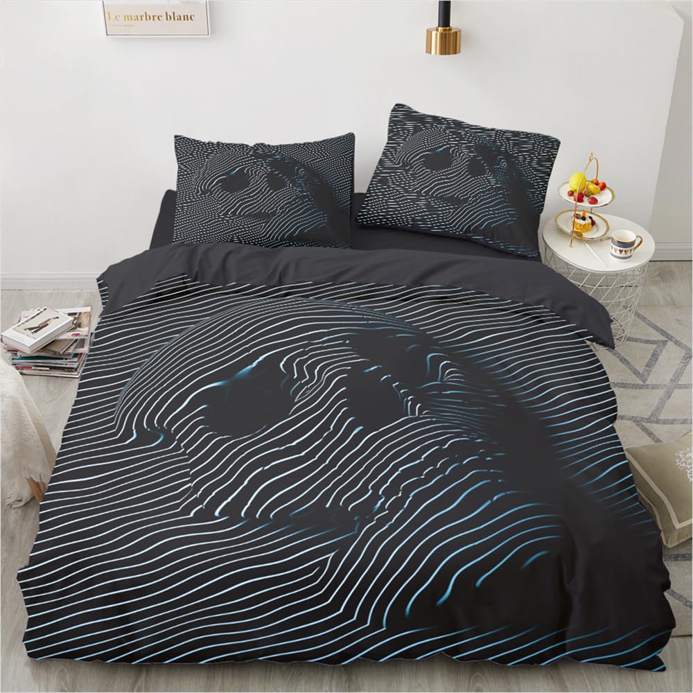 Housse de couette ultra-doux fermeture éclaire motif abstrait squelette 200x200 en microfibre