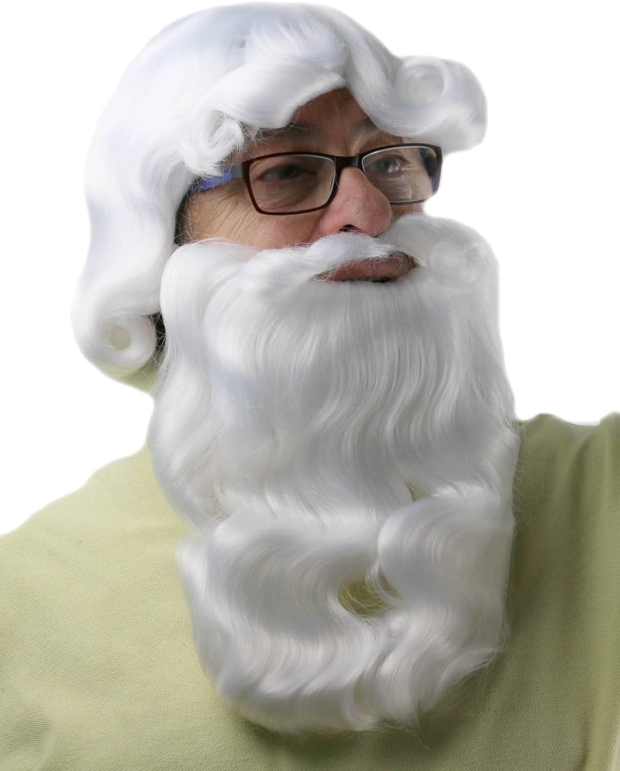 Santa Beard and Wig Set | Deluxe Long White Santa Wig and Beard Set, For Adults