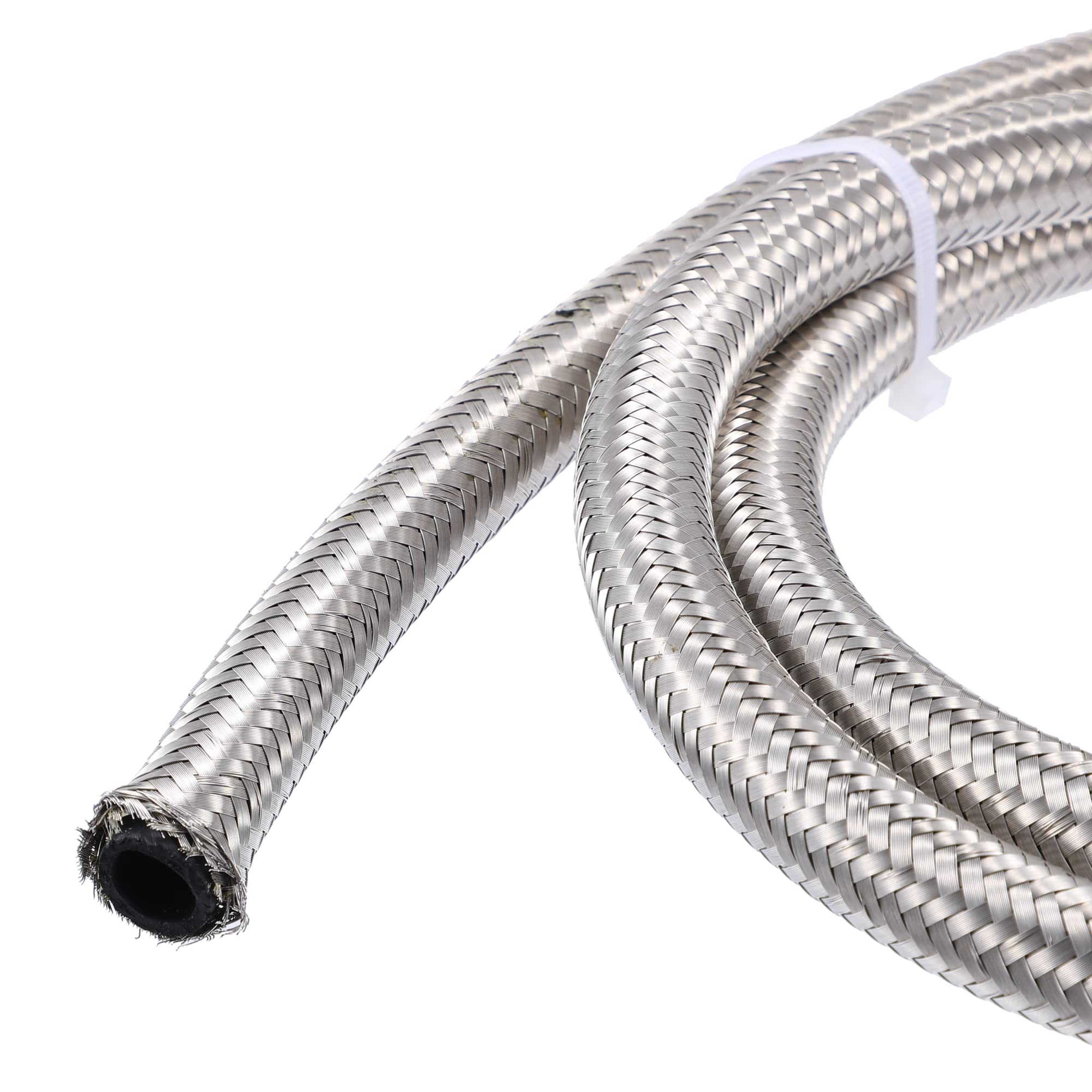 A ABSOPRO Tubo Flessibile Carburante Argento 1pc Per Auto Intrecciato AN8 | Materiale: Acciaio Inossidabile E CPE. Diametro Interno: 11mm, Esterno: 17mm. Lunghezza: 8ft (244cm). Pressione: 1000 Psi.