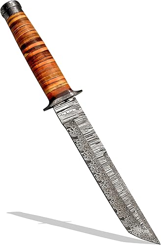 Miniatura 2 de Hércules - Cuchillo de caza de acero de Damasco forjado a mano, mango de cuero de pistola, funda de cuero de Damasco hecho a mano, cuchillo de acero