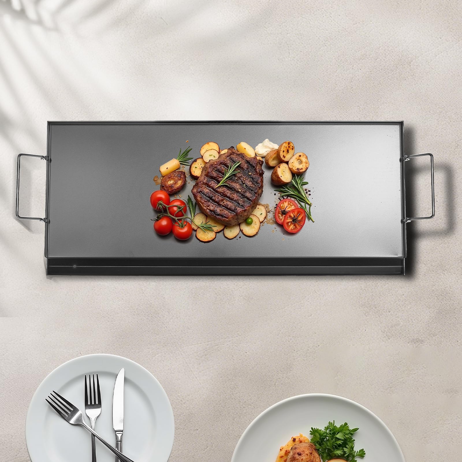VEVOR Teppanyaki uniwersalny prostokątny grill ze stali węglowej 812 x 310 mm z płaską powierzchnią, żelazko gazowe Teppanyaki, przenośne rodzinne przybory kuchenne z uchwytem, do gotowania