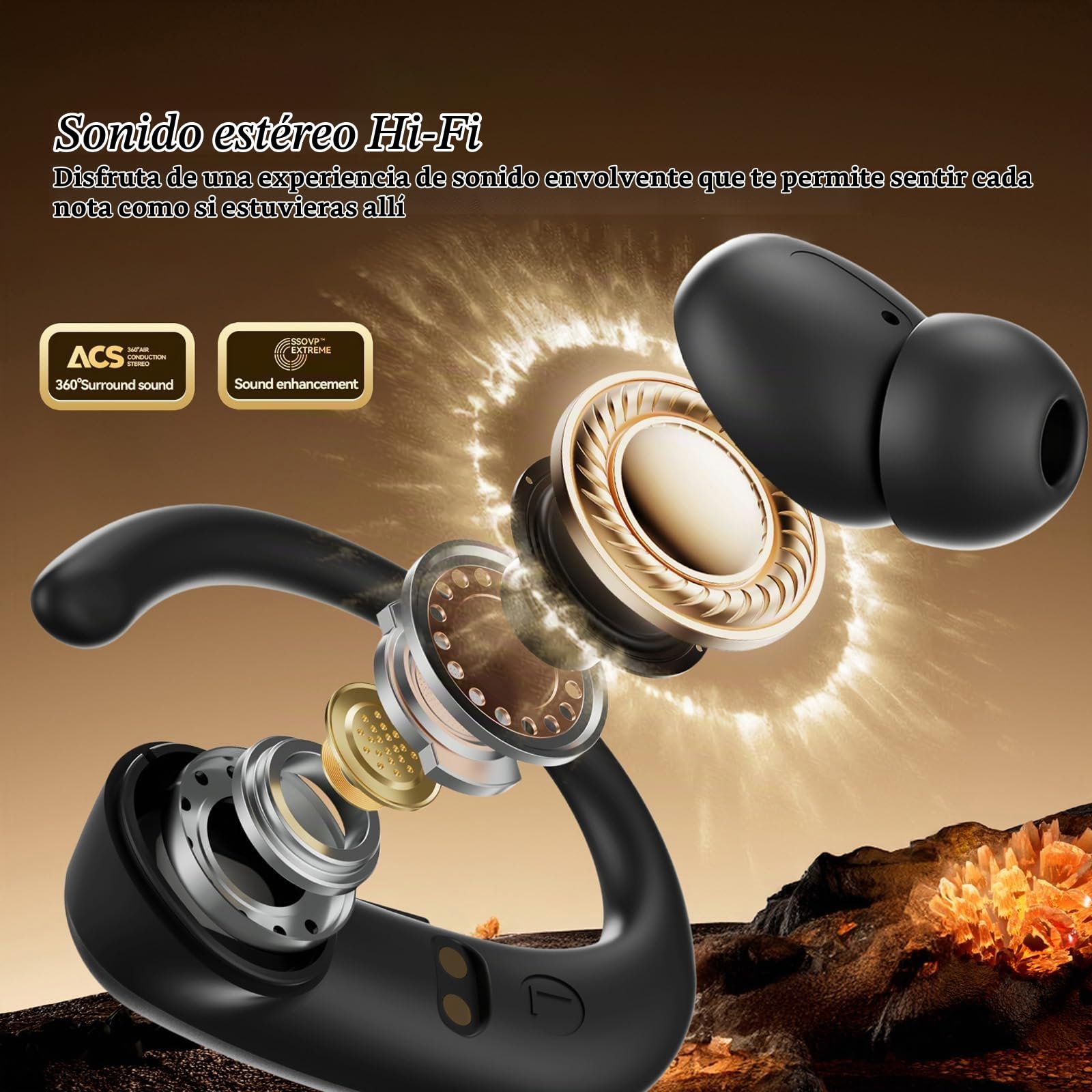 Auriculares inalámbricos Bluetooth 6.0, HiFi Estéreo,Reproducción de 75 Horas,Cancelacion Ruido ENC, IP7,Pantalla LED,Ajuste Cómodo,ios y Android, Cascos Inalambricos para Deportivos Running Negro