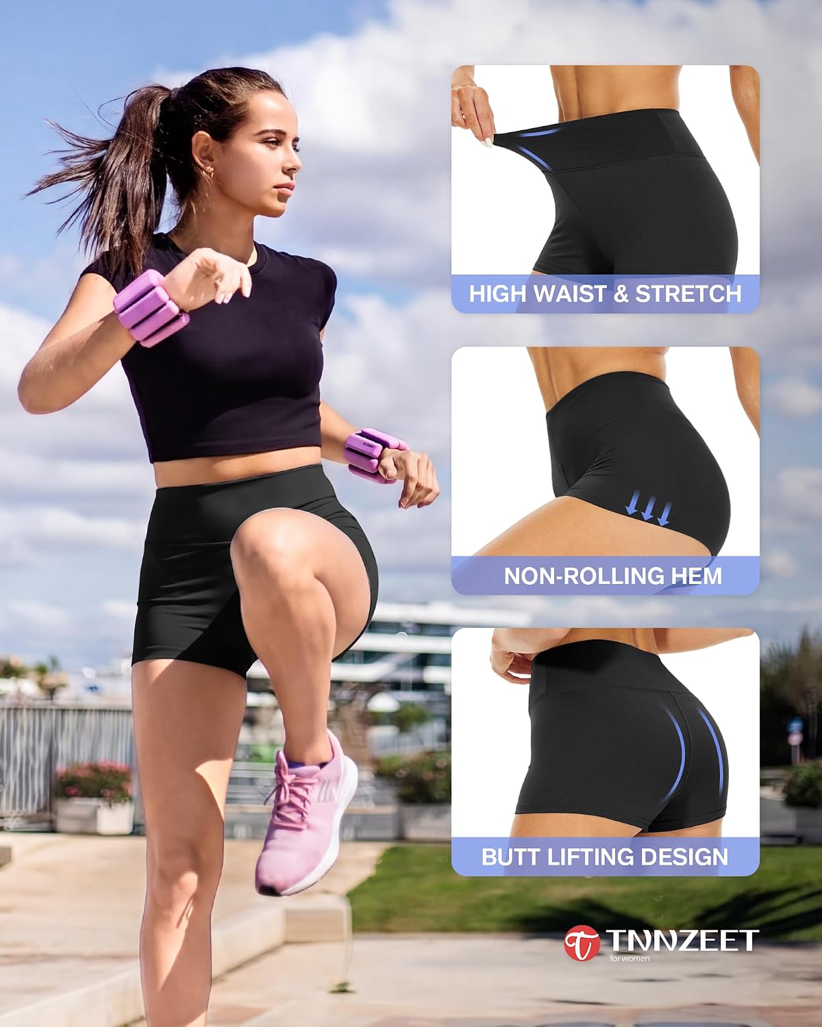 TNNZEET 7 Pack Biker Shorts for Women - 5''/8''/3'' High Waisted Workout Tummy Control Spandex Gym Shorts for Yoga Athletic