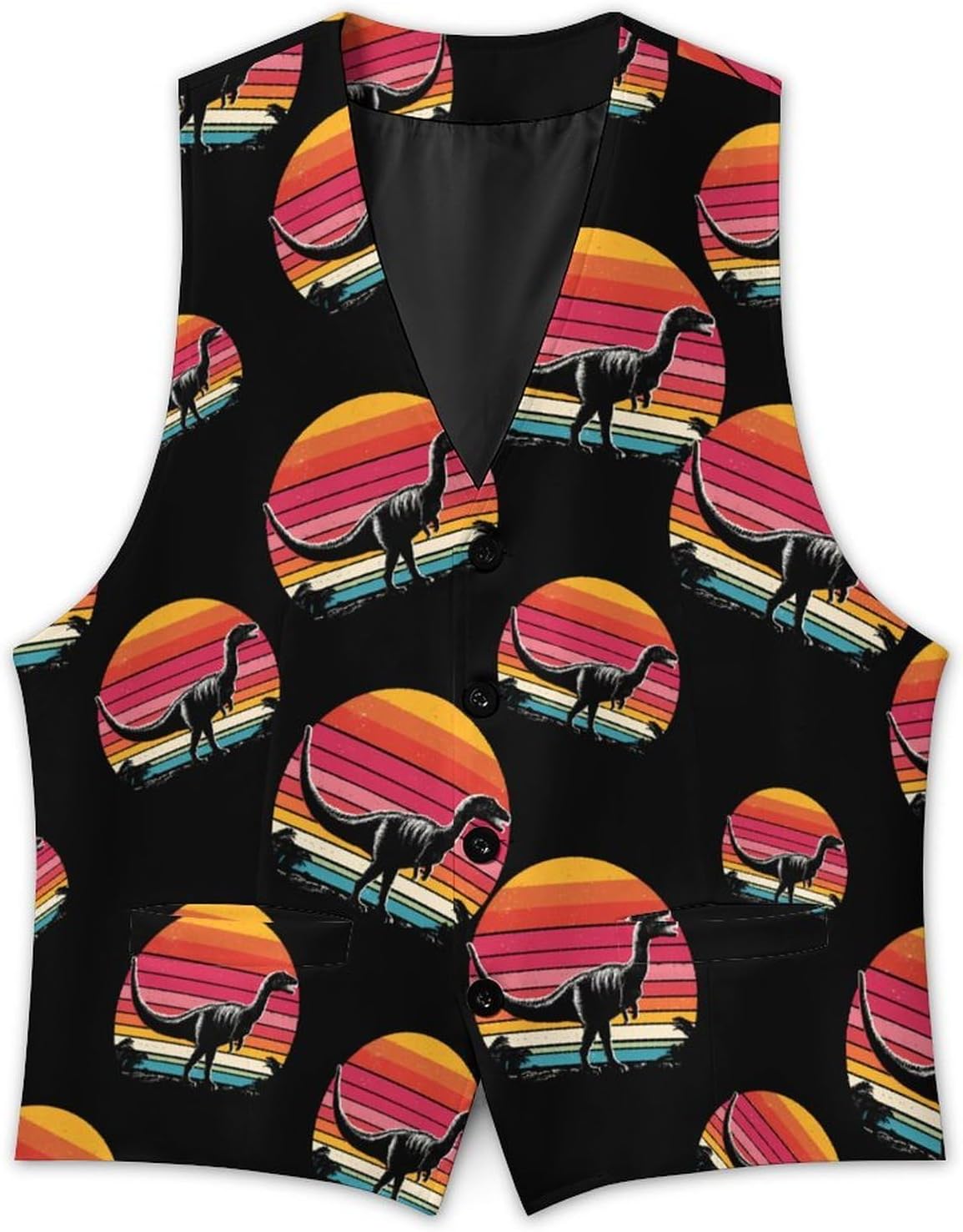 Vintage Dinosaur Sunset Mens Vest Formal Waistcoat Tuxedo with Pocket Suit Vests for Wedding Party