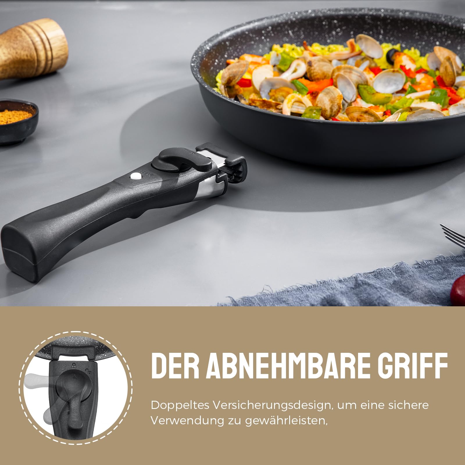 Fadware Juego de sartenes de inducción con mango extraíble, para todo tipo de cocinas, sartenes 4 piezas, 20 cm+24 cm+28 cm, antiadherente, aptas para horno, fácil limpieza