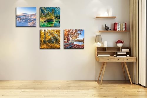 Miniatura 3 de OKEXCKK Lienzo decorativo para pared, diseño de paisaje de las cuatro estaciones, primavera, verano, otoño, invierno, colorido, árbol, pintura