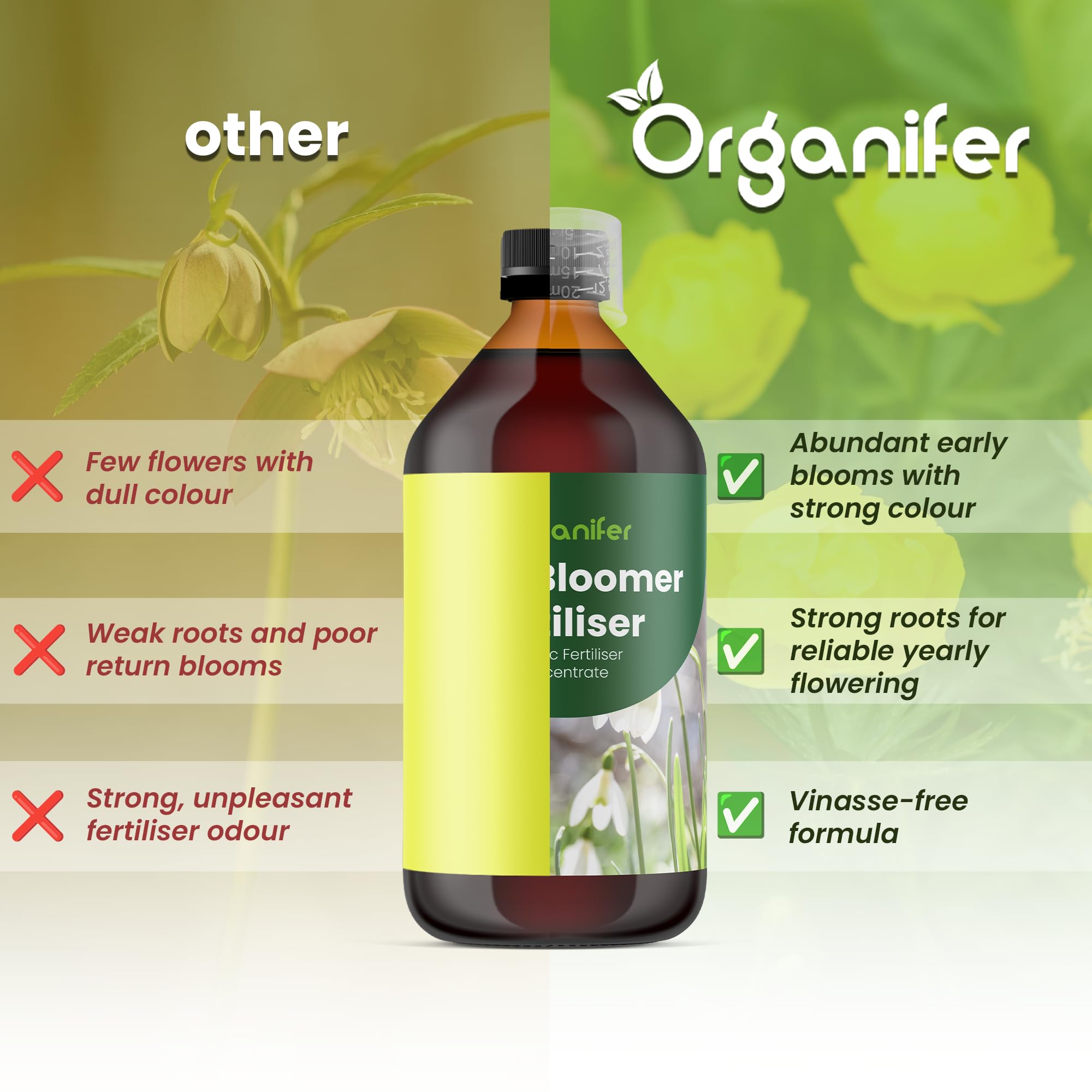 Fertilizante Líquido - 4x1L - Para Floración Precoz - NPK 3-4-3 | Plantas Vigorosas Y Floración Duradera - Organifer