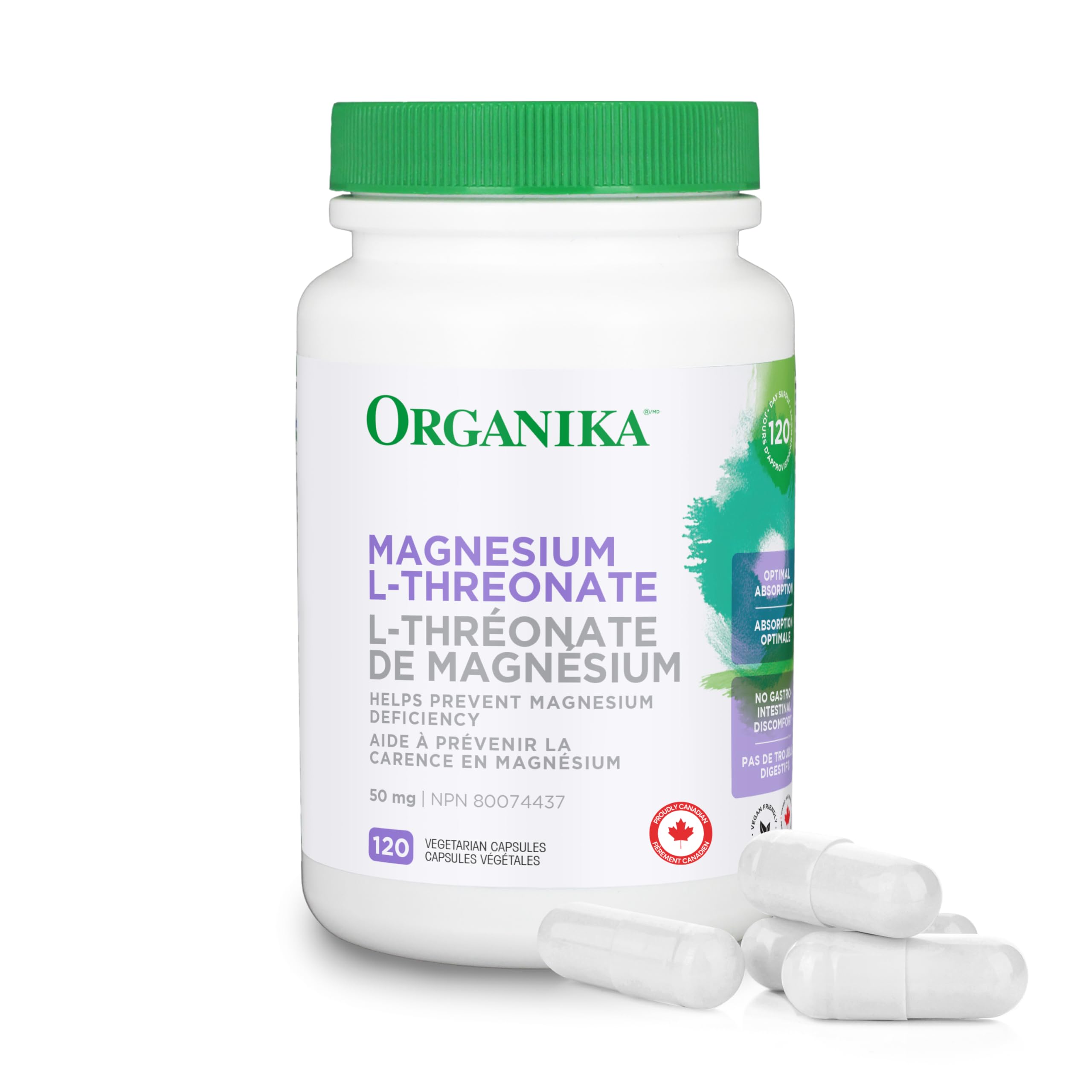 Organika Magnesium L-Threonate- High Absorption to Boost Magnesium Levels- 120vcaps